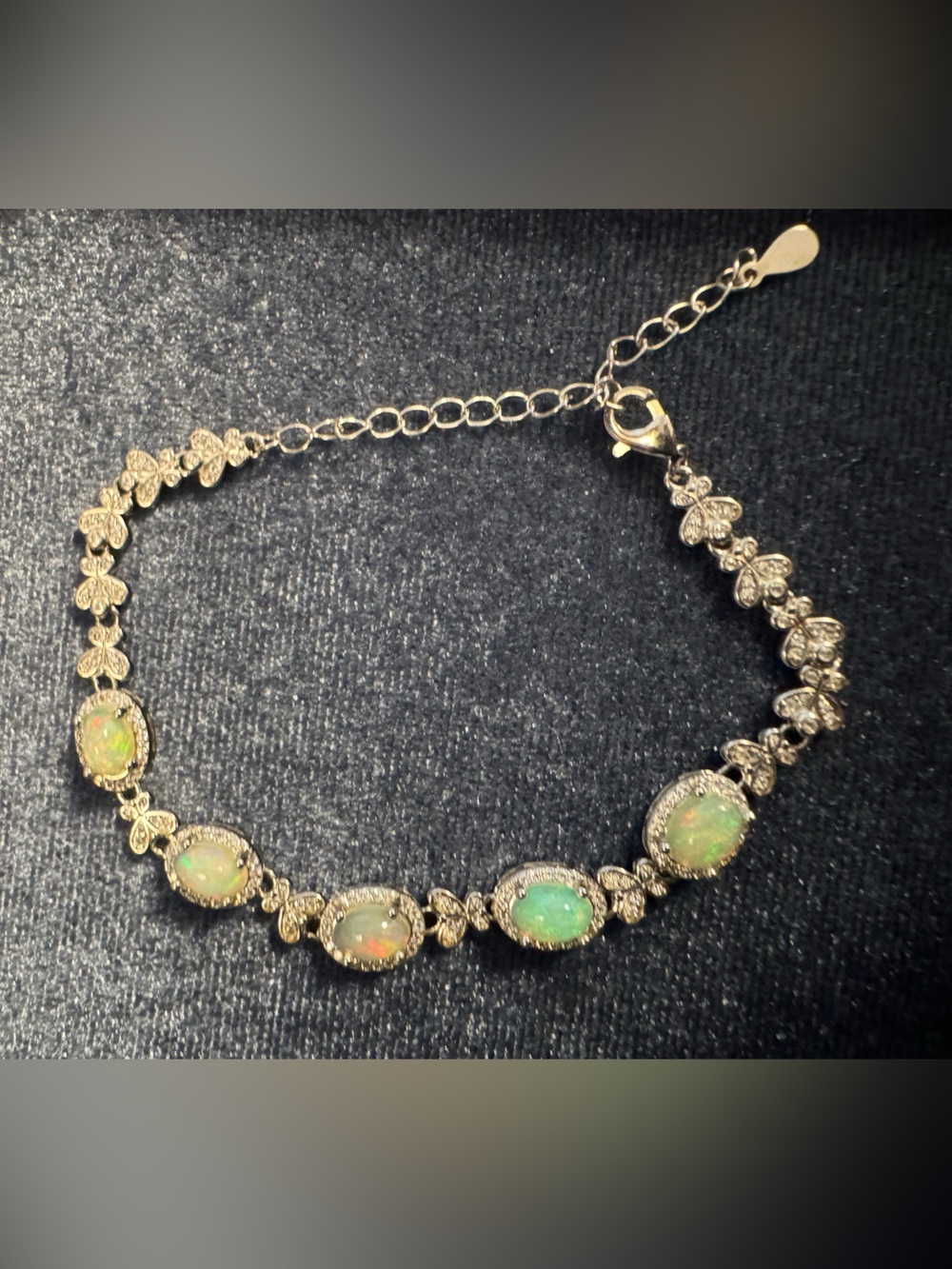 S925 Opal cabochon bracelet white butterfly adjustable max 7”